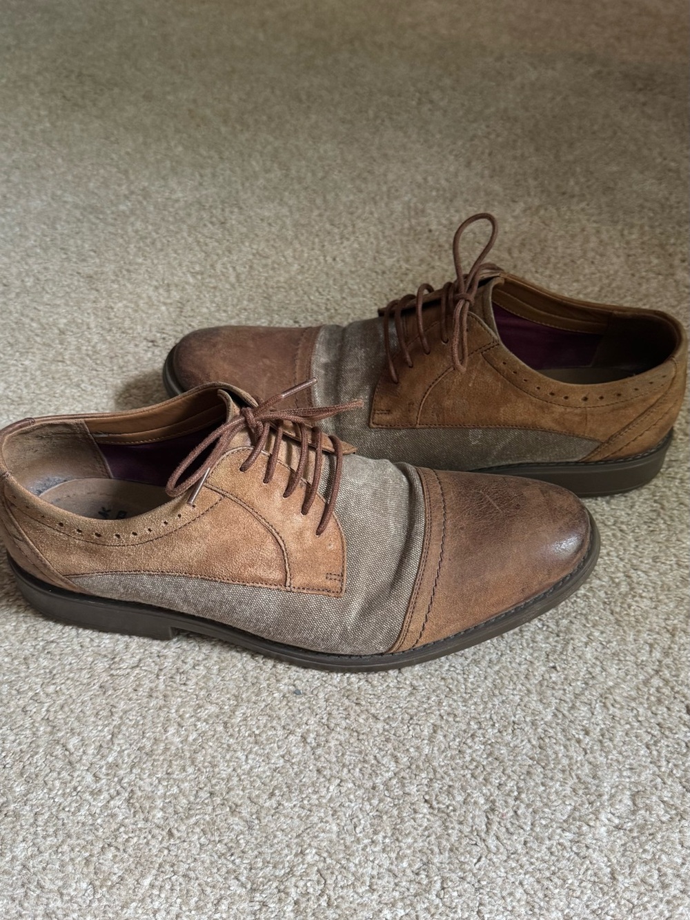 Clarks Brown Canvas and Suede Cap-Toe Oxfords - Picture 2 of 7